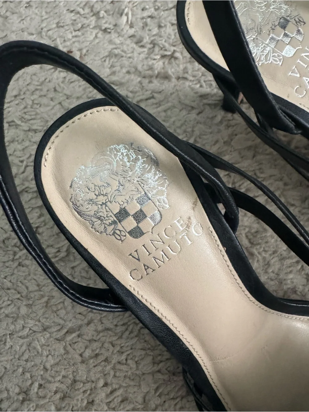 Vince Camuto Savesha Black Leather Strappy Slingback Heels Size 7